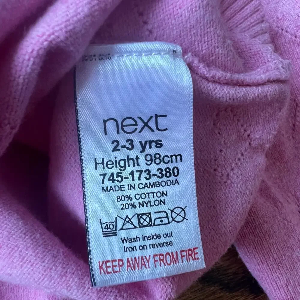 Next Girl's Pink Heart Pointelle Buttondown Sweater Cardigan 2-3 years